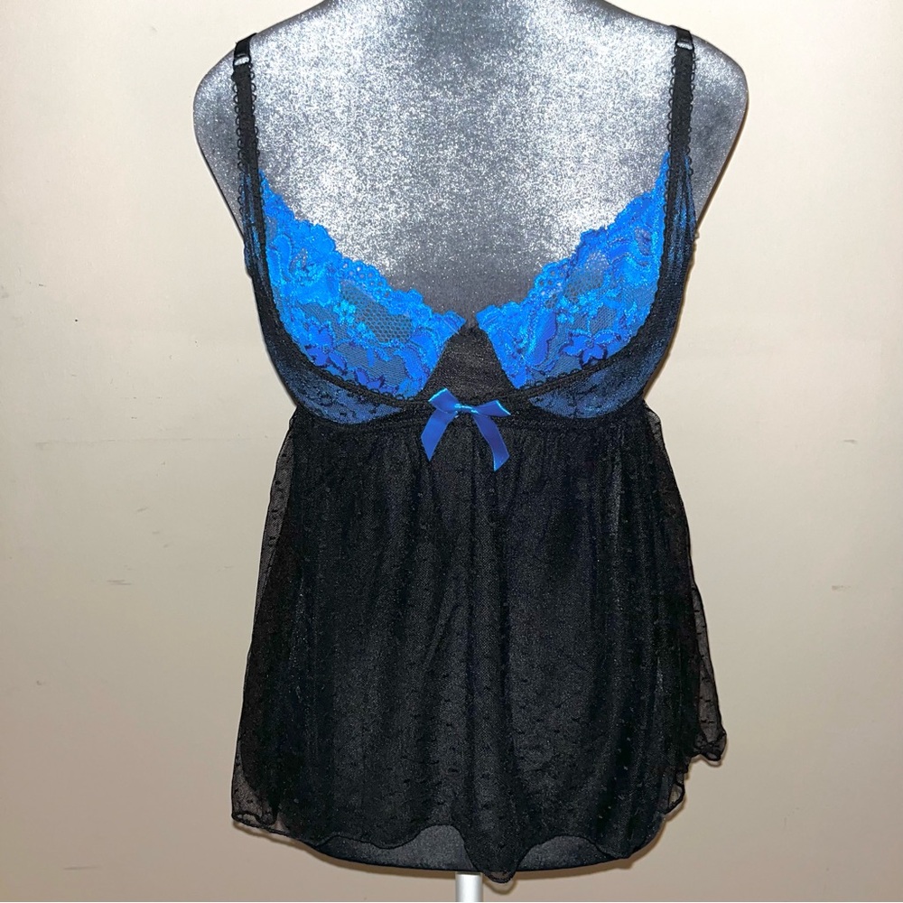Sheer Black and Blue Lace Lace Babydoll Lingerie Top